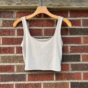 Express Tan Khaki Body Contour Scoop Neck Fitted Sleeveless Crop Top